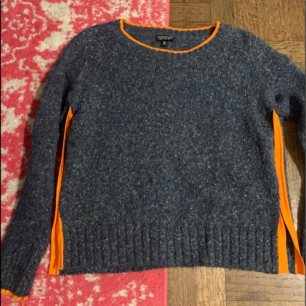 TOPSHOP Navy and neon orange sweater